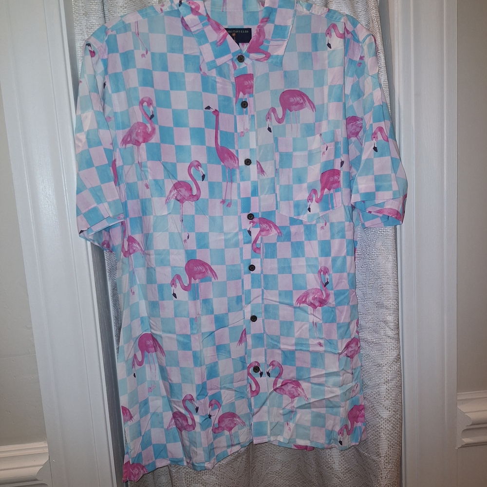 Margaritaville Pink and Blue Casual Button Down Shirt